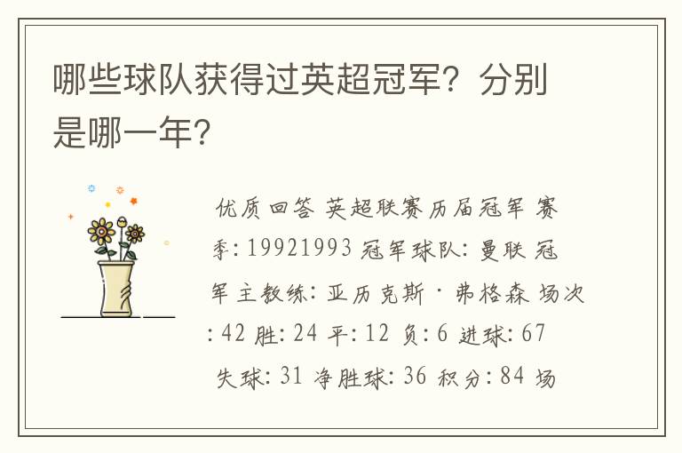 哪些球队获得过英超冠军?分别是哪一年?