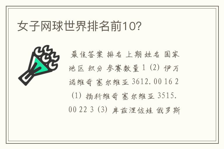 女子网球世界排名前10?