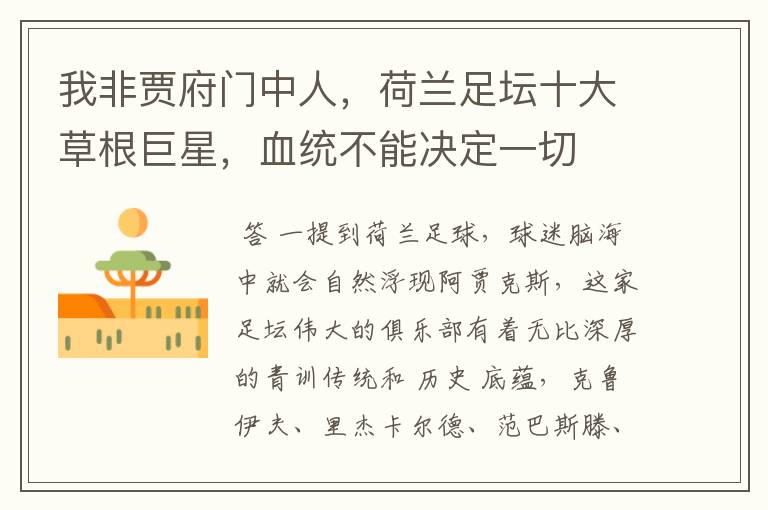 我非贾府门中人,荷兰足坛十大草根巨星,血统不能决定一切