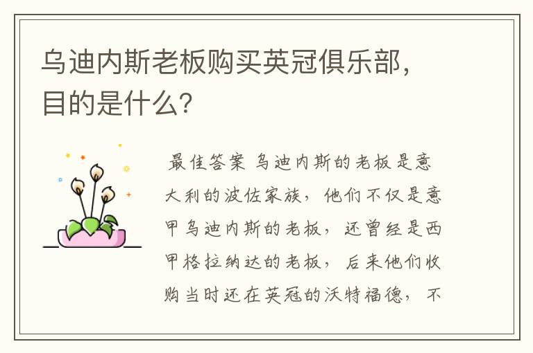 乌迪内斯老板购买英冠俱乐部,目的是什么?