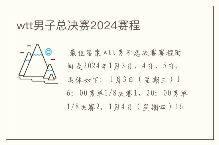 wtt男子总决赛2024赛程