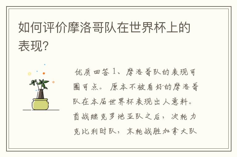 如何评价摩洛哥队在世界杯上的表现?