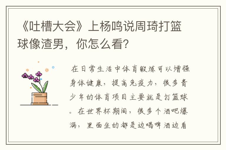 《吐槽大会》上杨鸣说周琦打篮球像渣男,你怎么看?