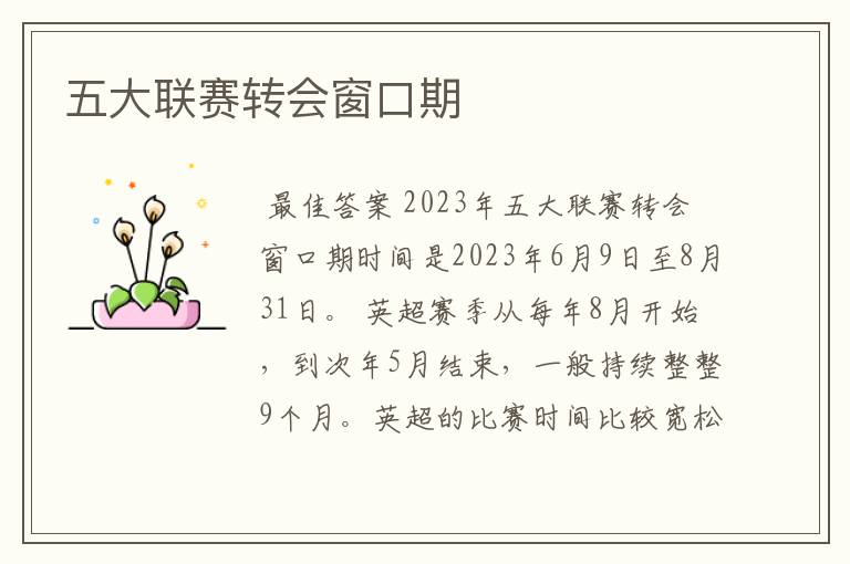 五大联赛转会窗口期