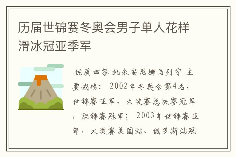 历届世锦赛冬奥会男子单人花样滑冰冠亚季军