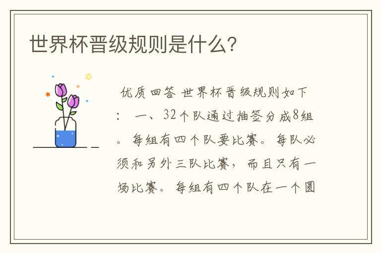 世界杯晋级规则是什么?