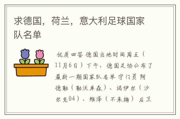 求德国,荷兰,意大利足球国家队名单