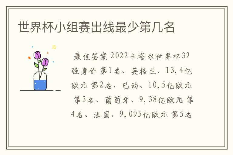 世界杯小组赛出线最少第几名