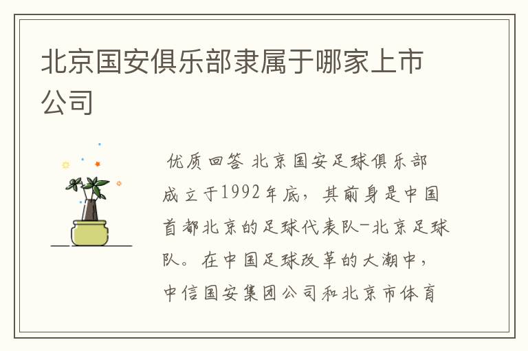 北京国安俱乐部隶属于哪家上市公司