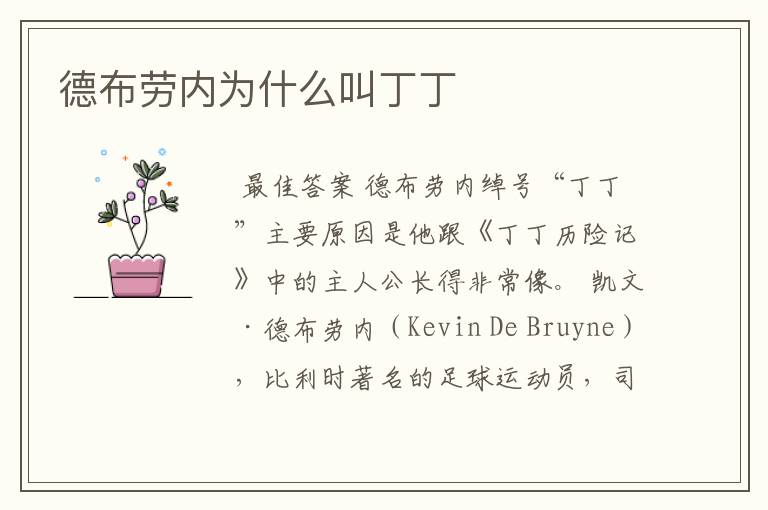 德布劳内为什么叫丁丁
