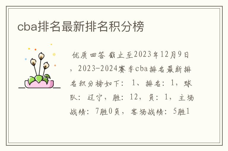 cba排名最新排名积分榜