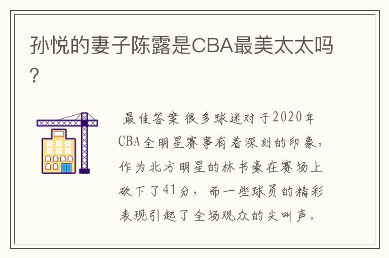 孙悦的妻子陈露是CBA最美太太吗？