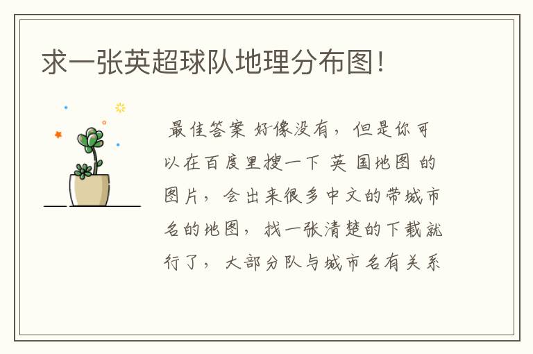求一张英超球队地理分布图!