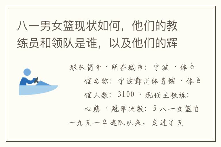 八一男女篮现状如何,他们的教练员和领队是谁,以及他们的辉煌历史
