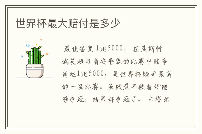 世界杯最大赔付是多少