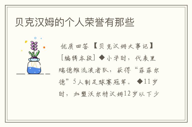 贝克汉姆的个人荣誉有那些