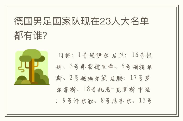 德国男足国家队现在23人大名单都有谁?