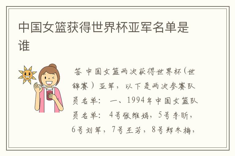 中国女篮获得世界杯亚军名单是谁