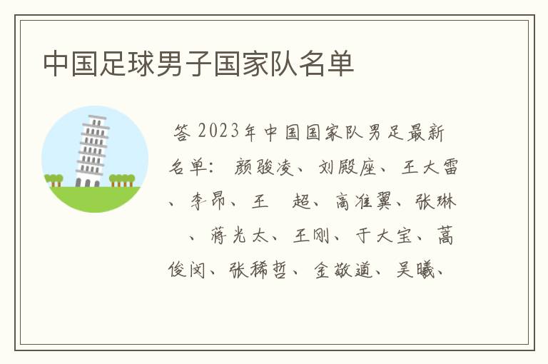 中国足球男子国家队名单