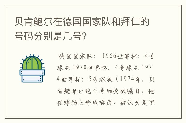 贝肯鲍尔在德国国家队和拜仁的号码分别是几号?