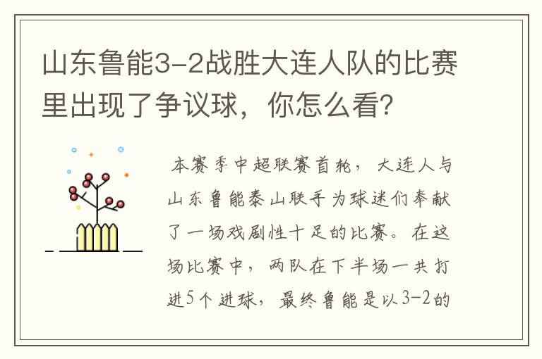 山东鲁能3-2战胜大连人队的比赛里出现了争议球,你怎么看?
