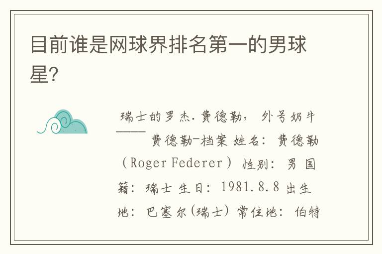 目前谁是网球界排名第一的男球星?