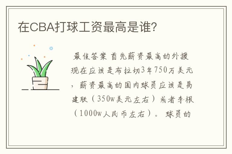 在CBA打球工资最高是谁?