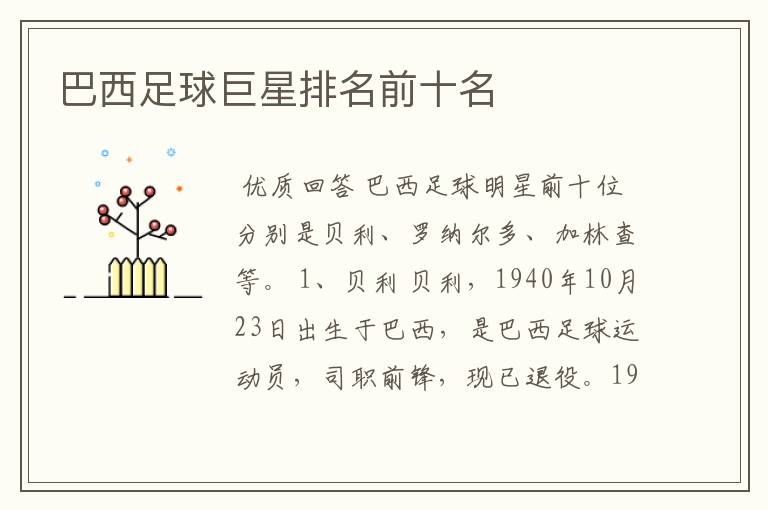 巴西足球巨星排名前十名