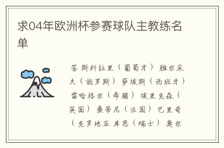 求04年欧洲杯参赛球队主教练名单
