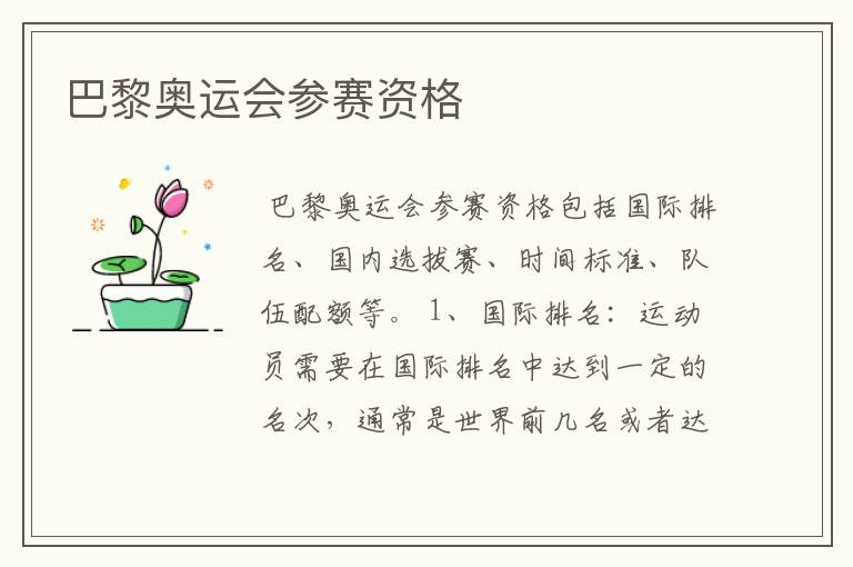 巴黎奥运会参赛资格