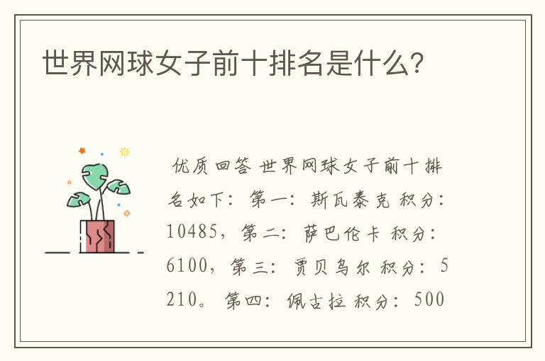 世界网球女子前十排名是什么?
