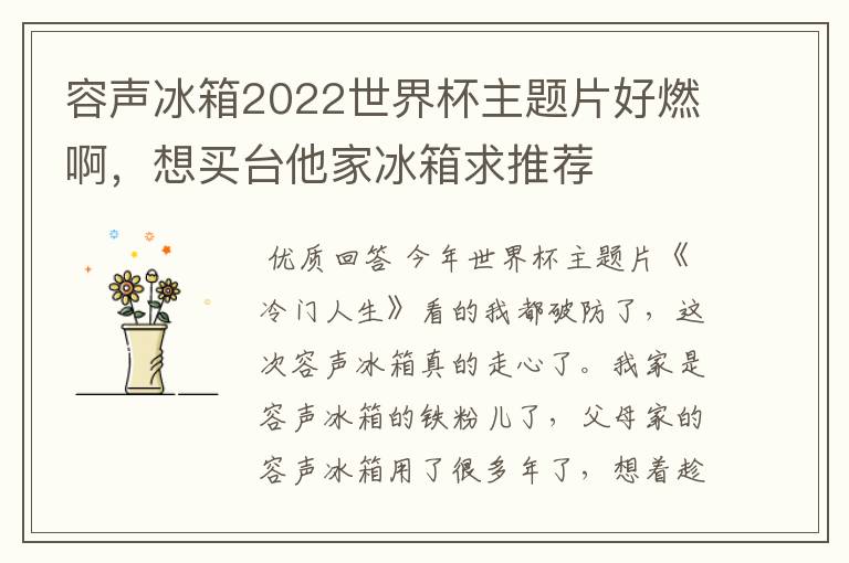 容声冰箱2022世界杯主题片好燃啊,想买台他家冰箱求推荐