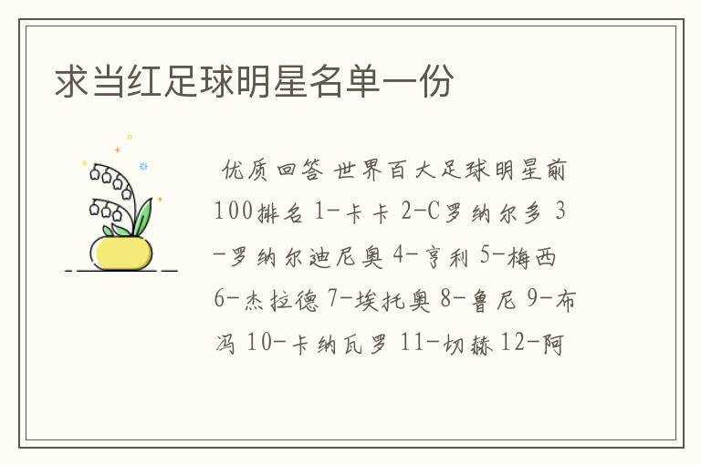 求当红足球明星名单一份