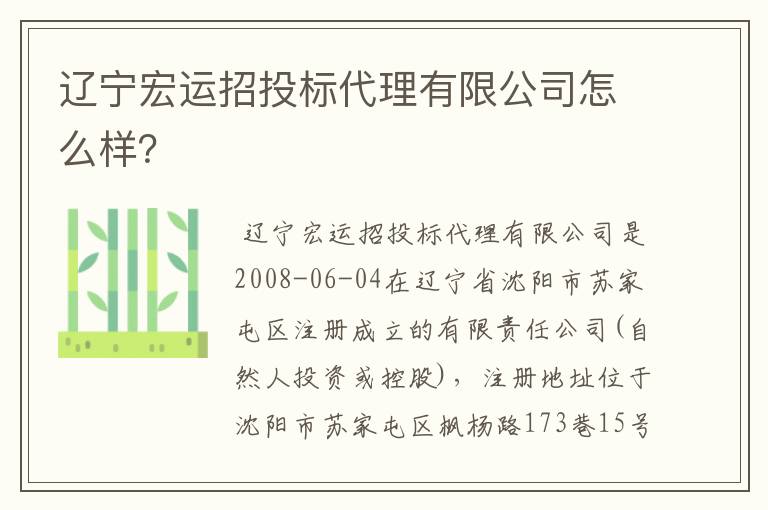 辽宁宏运招投标代理有限公司怎么样?