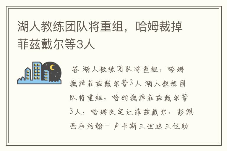 湖人教练团队将重组,哈姆裁掉菲兹戴尔等3人