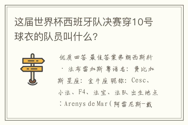 这届世界杯西班牙队决赛穿10号球衣的队员叫什么?
