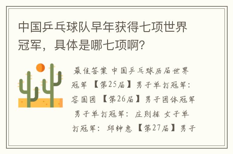 中国乒乓球队早年获得七项世界冠军,具体是哪七项啊?