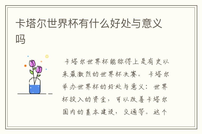 卡塔尔世界杯有什么好处与意义吗