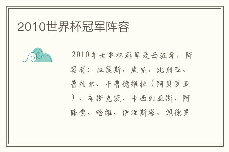 2010世界杯冠军阵容