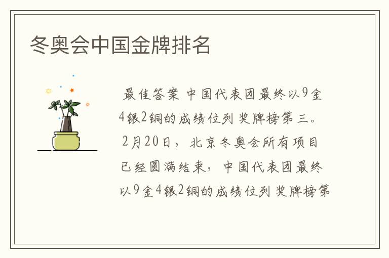 冬奥会中国金牌排名