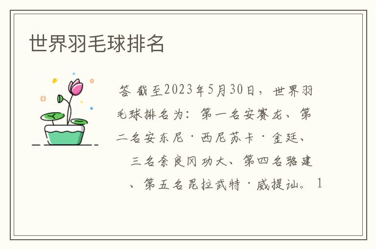 世界羽毛球排名