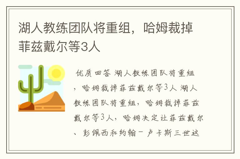 湖人教练团队将重组,哈姆裁掉菲兹戴尔等3人