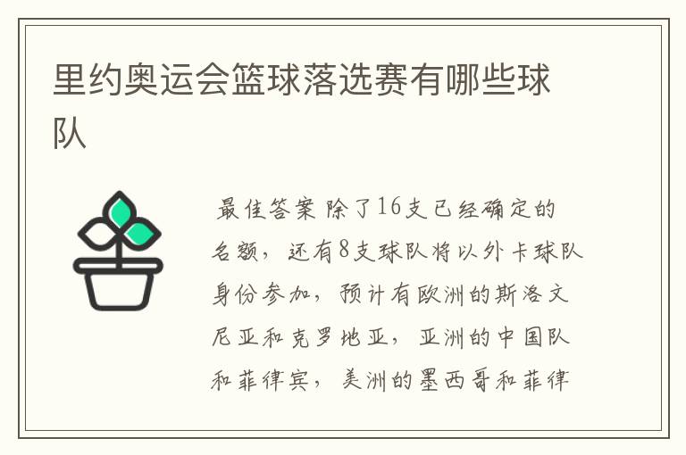 里约奥运会篮球落选赛有哪些球队