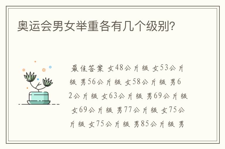 奥运会男女举重各有几个级别?