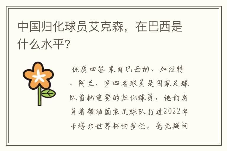 中国归化球员艾克森,在巴西是什么水平?