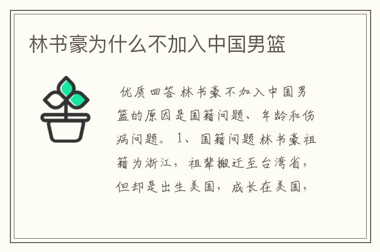 林书豪为什么不加入中国男篮
