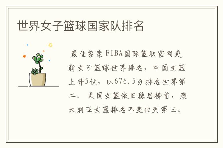 世界女子篮球国家队排名