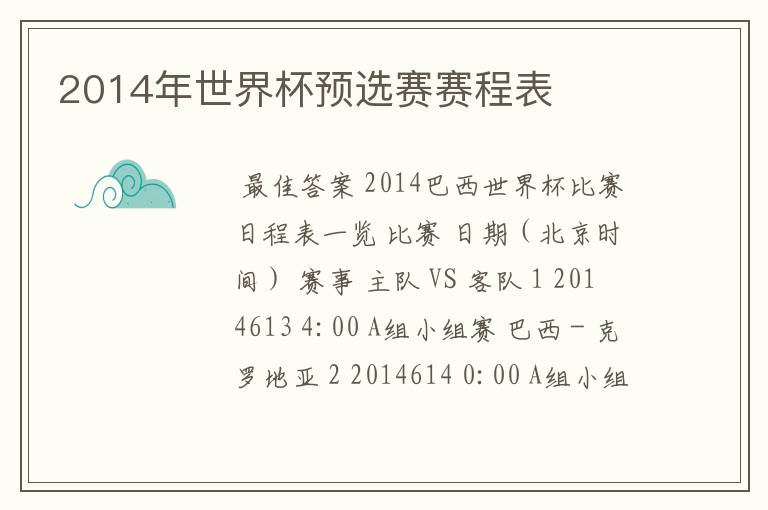 2014年世界杯预选赛赛程表