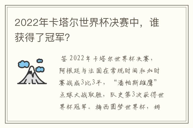 2022年卡塔尔世界杯决赛中,谁获得了冠军?