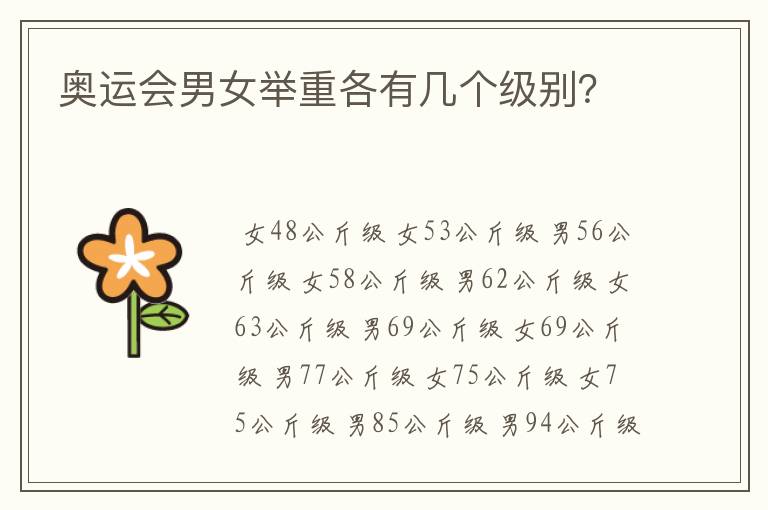 奥运会男女举重各有几个级别?